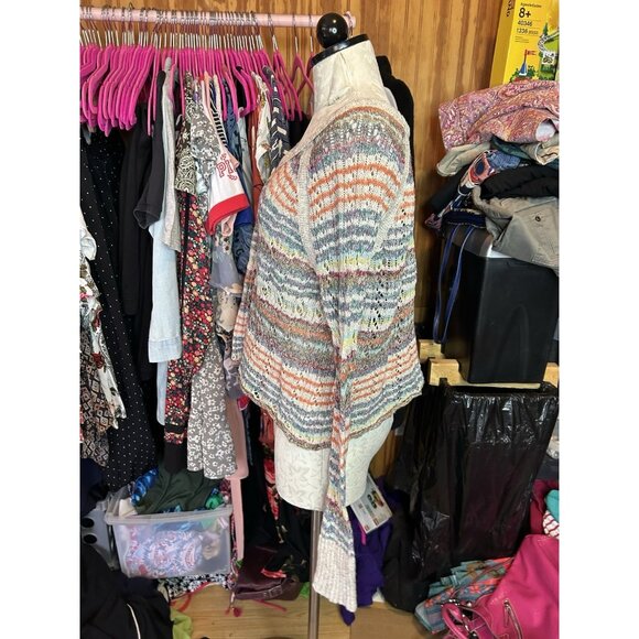 Free People Lost In The Forest Striped Cropped Sweater Lightweight Sz S - Picture 6 of 10